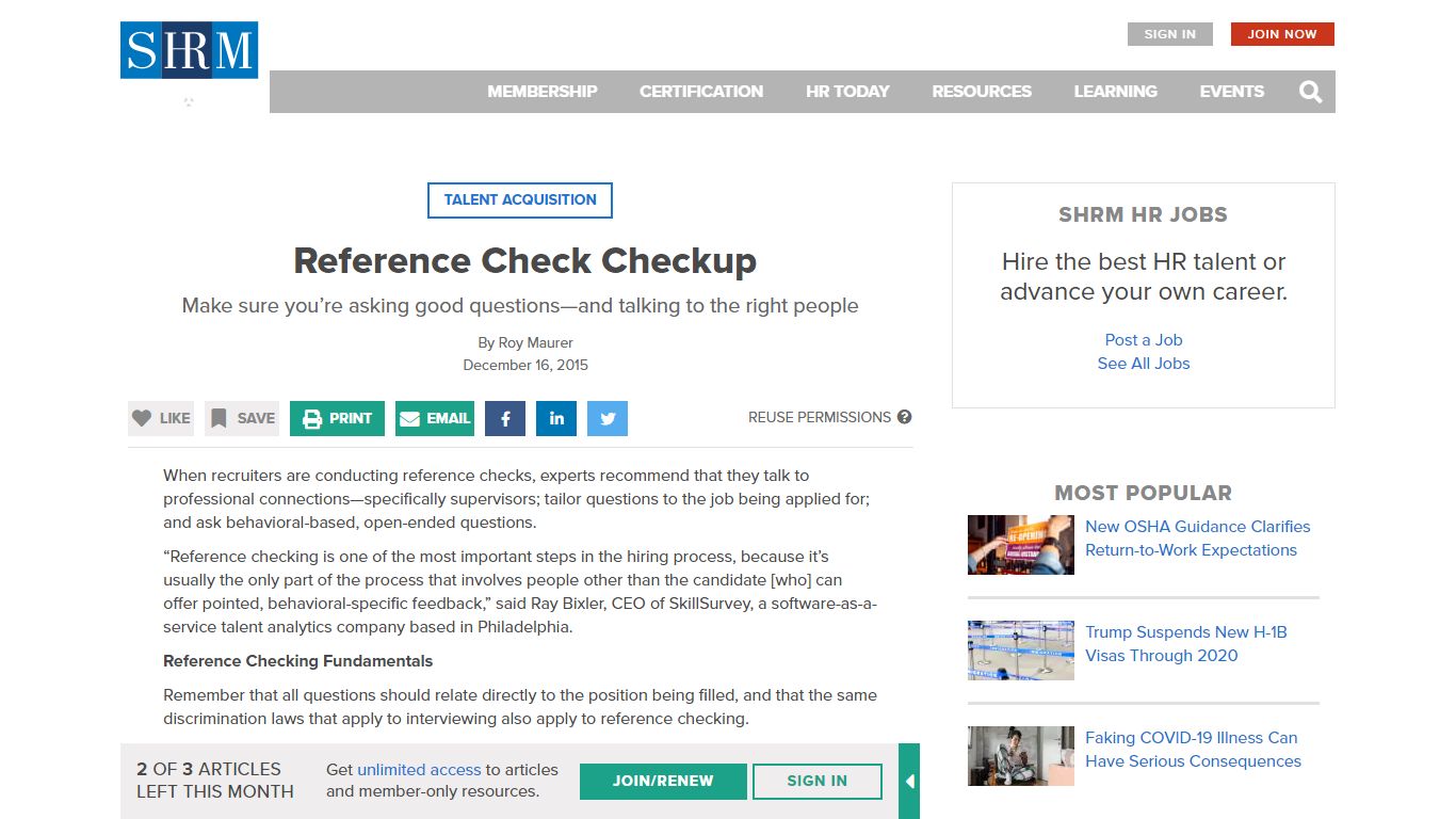 Reference Check Checkup - SHRM
