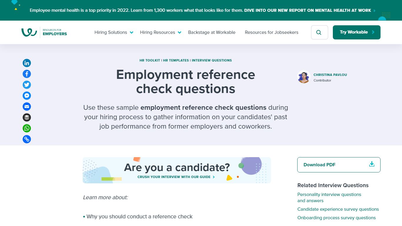 Employment reference check questions | Workable